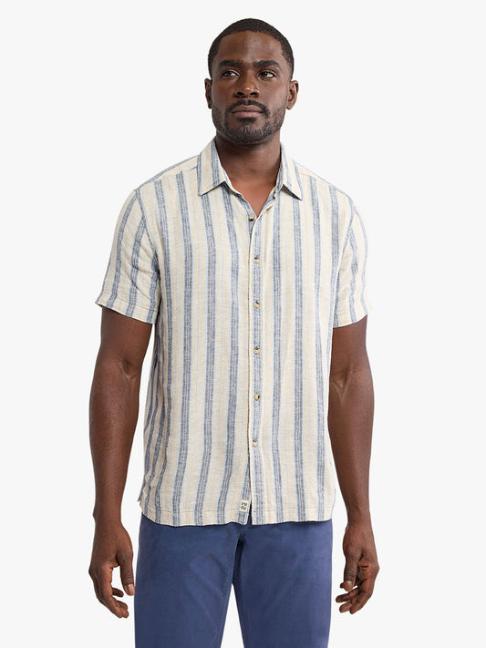 Fair Harbor Oasis Textured Shirt - Sea Blue Stripe