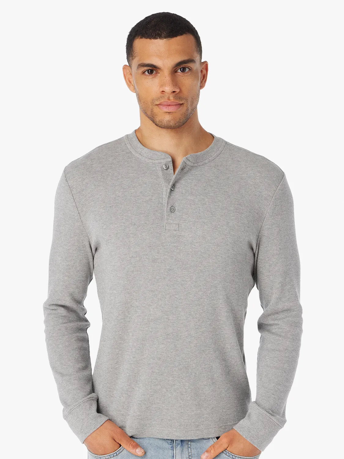 Fair Harbor Hudson Waffle Henley - Heather Grey