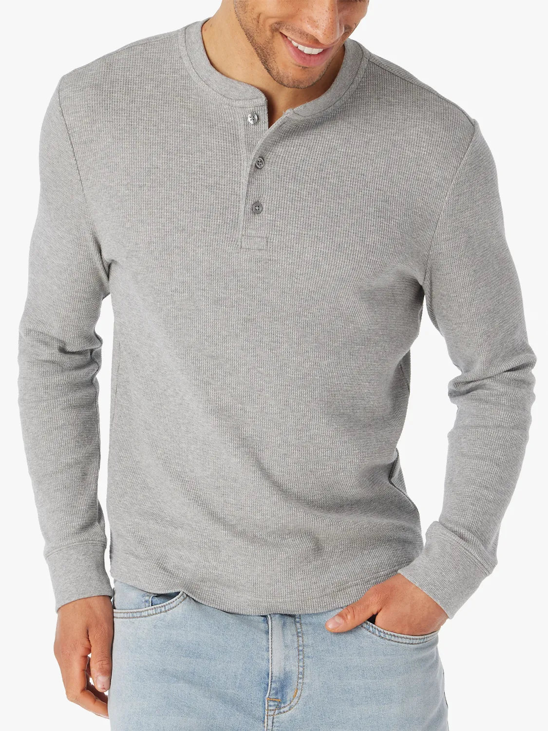Fair Harbor Hudson Waffle Henley - Heather Grey