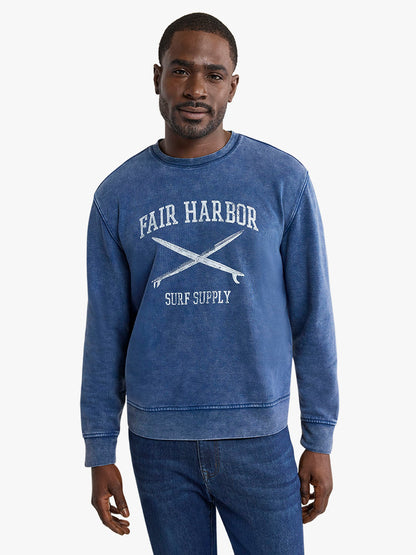 Fair Harbor Saltaire Graphic Crewneck - Navy FH Surfboard