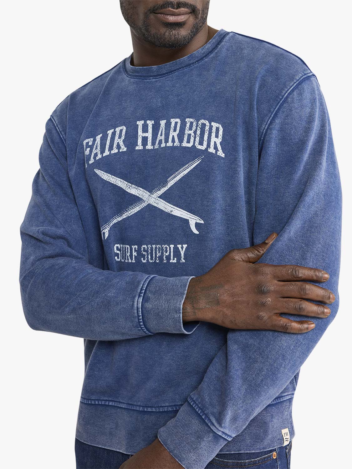 Fair Harbor Saltaire Graphic Crewneck - Navy FH Surfboard