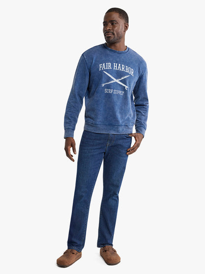 Fair Harbor Saltaire Graphic Crewneck - Navy FH Surfboard