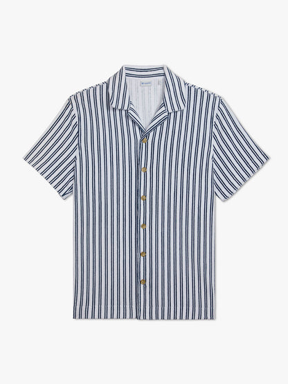 Fair Harbor Ravello Terry Short Sleeve Button Up - Beach Stripe