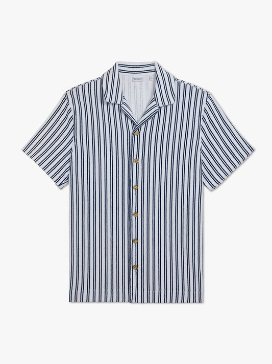 Fair Harbor Ravello Terry Short Sleeve Button Up - Beach Stripe