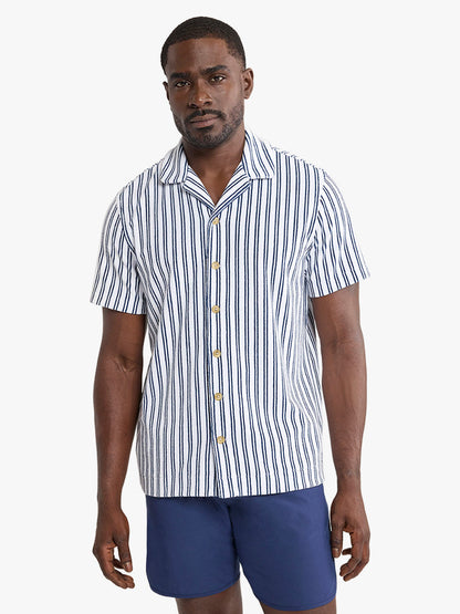 Fair Harbor Ravello Terry Short Sleeve Button Up - Beach Stripe