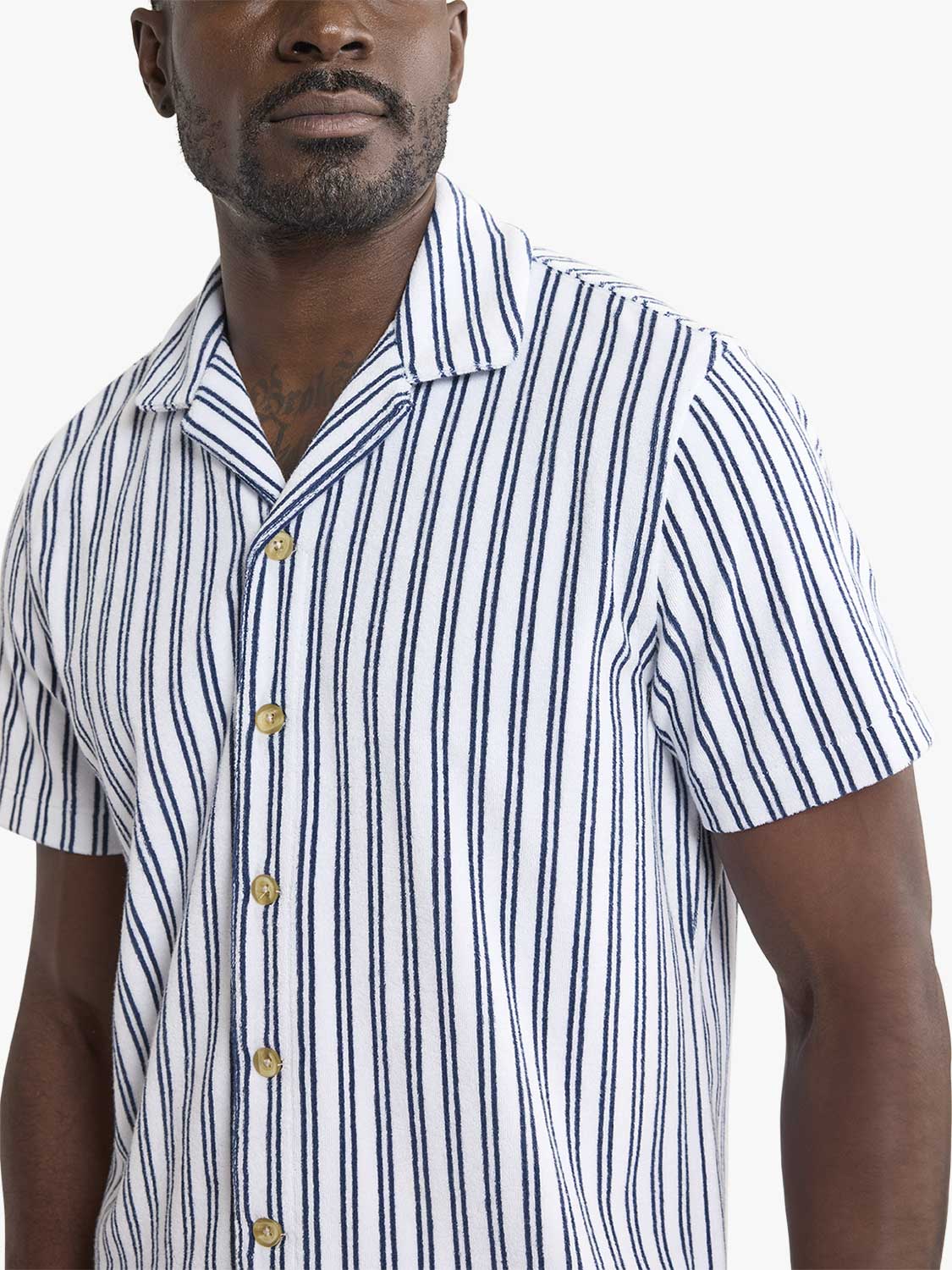Fair Harbor Ravello Terry Short Sleeve Button Up - Beach Stripe