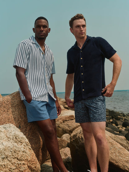 Fair Harbor Ravello Terry Short Sleeve Button Up - Beach Stripe