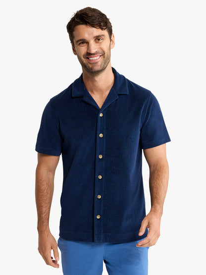 Fair Harbor Ravello Terry Short Sleeve Button Up - Navy