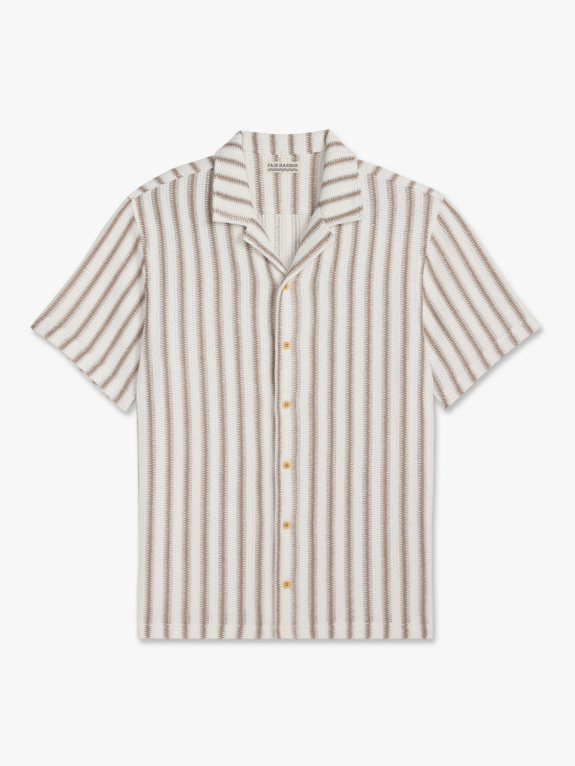 Fair Harbor Waveloom Crochet Shirt - Natural Stripe