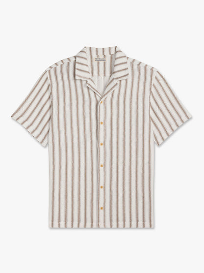 Fair Harbor Waveloom Crochet Shirt - Natural Stripe