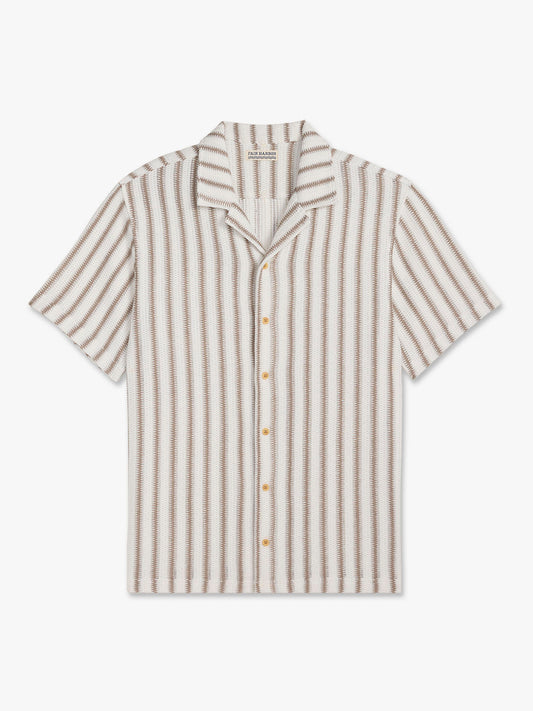 Fair Harbor Waveloom Crochet Shirt - Natural Stripe