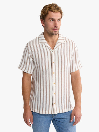Fair Harbor Waveloom Crochet Shirt - Natural Stripe