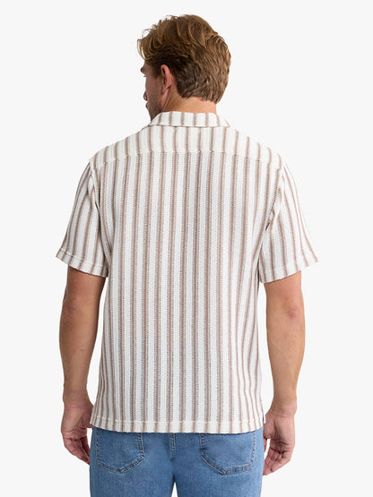 Fair Harbor Waveloom Crochet Shirt - Natural Stripe