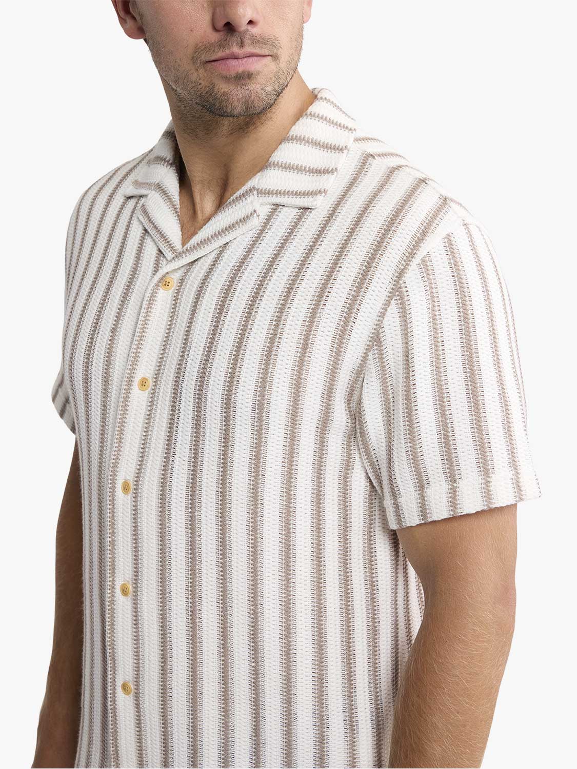 Fair Harbor Waveloom Crochet Shirt - Natural Stripe