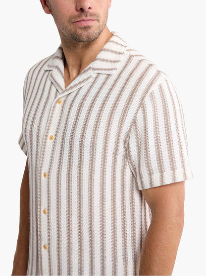 Fair Harbor Waveloom Crochet Shirt - Natural Stripe