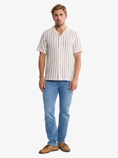 Fair Harbor Waveloom Crochet Shirt - Natural Stripe