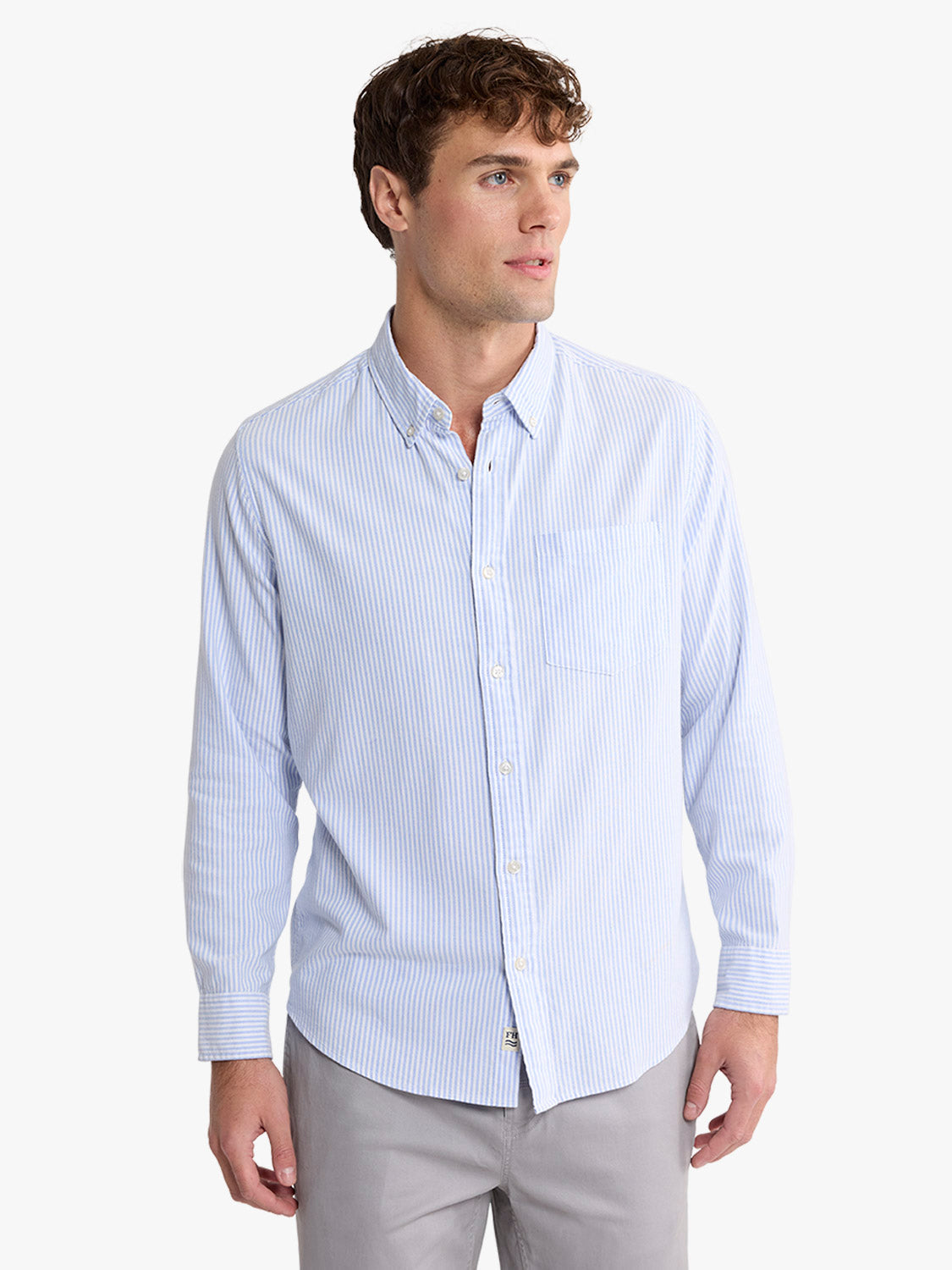 Fair Harbor Salty Oxford Shirt - Light Blue Stripe