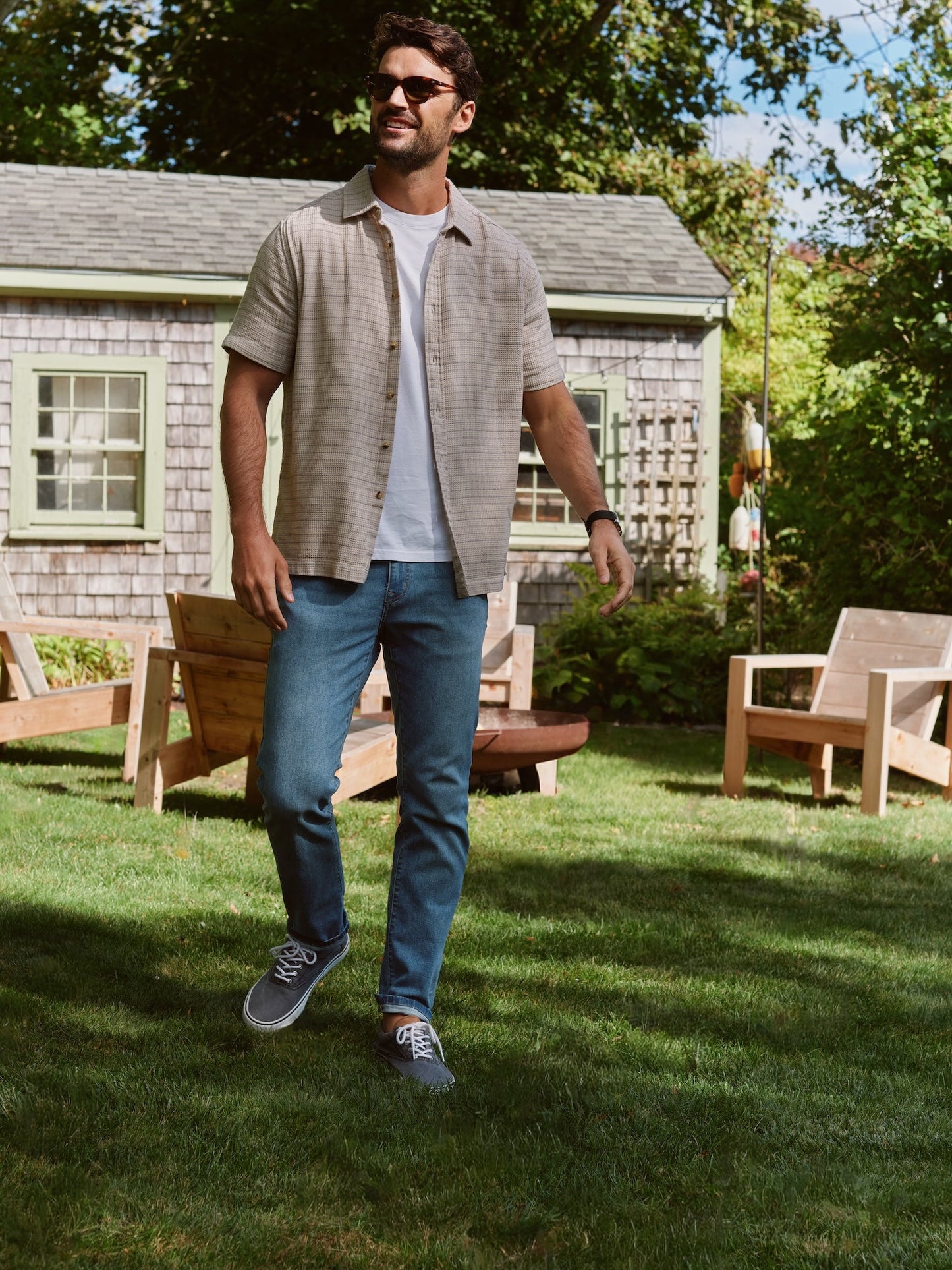 Fair Harbor Oasis Textured Shirt - Beachwood Stripe