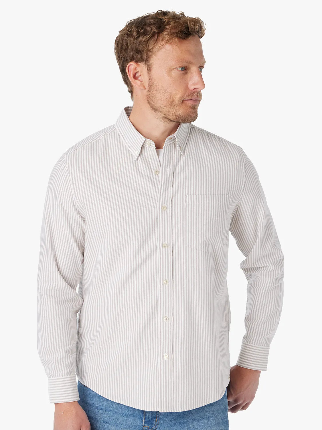 Fair Harbor Salty Oxford Shirt - Oak Stripe