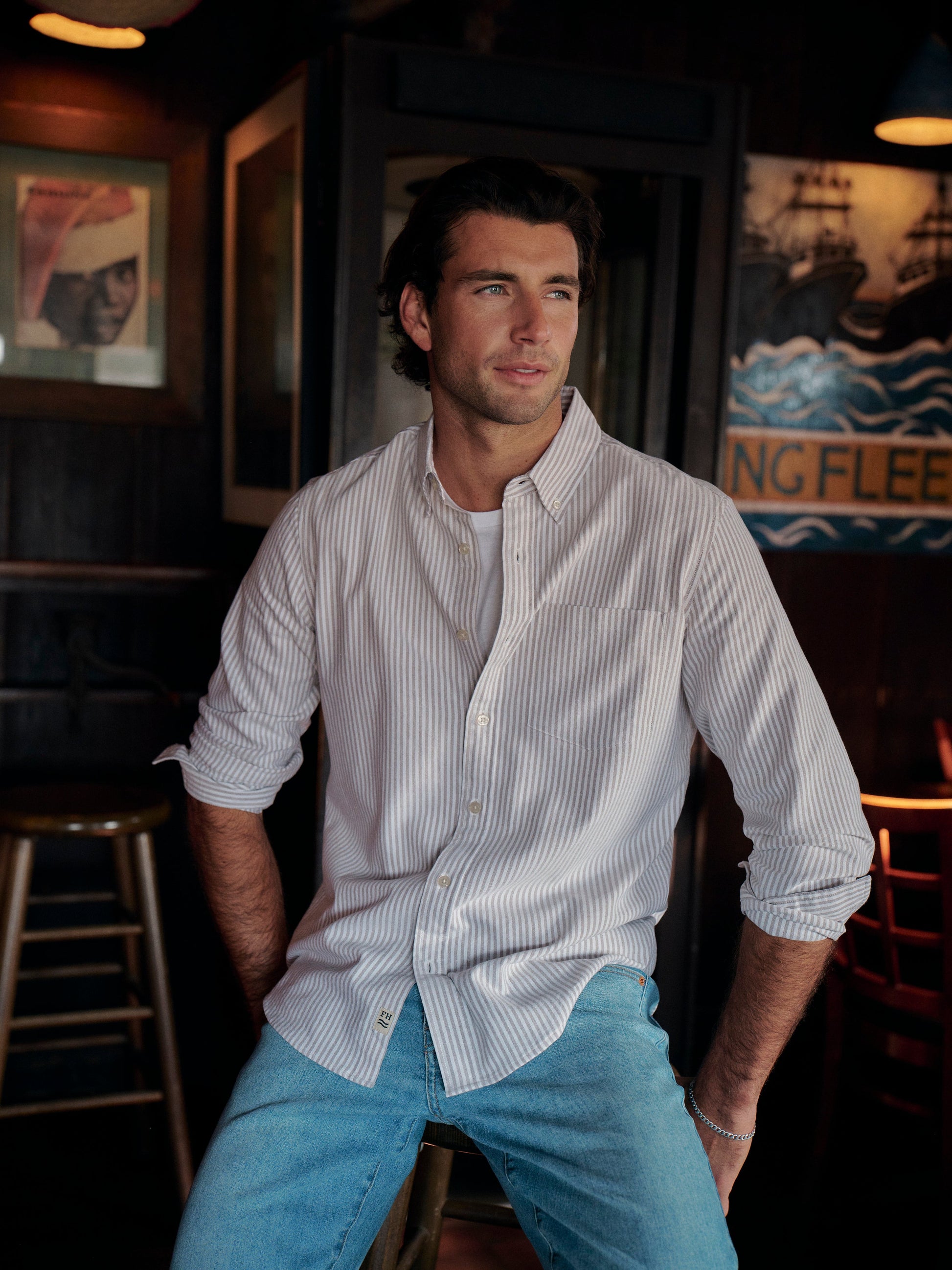 Fair Harbor Salty Oxford Shirt - Oak Stripe