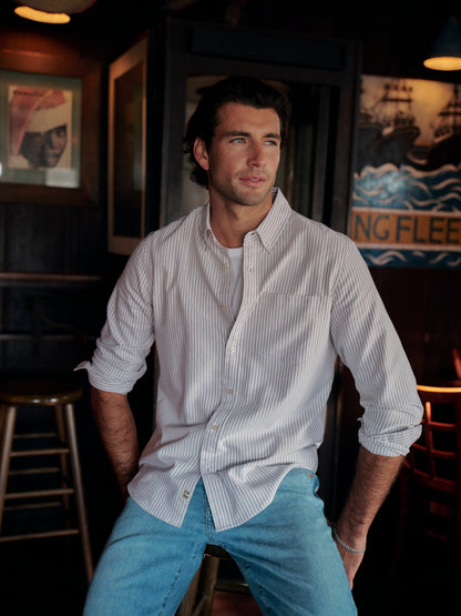 Fair Harbor Salty Oxford Shirt - Oak Stripe