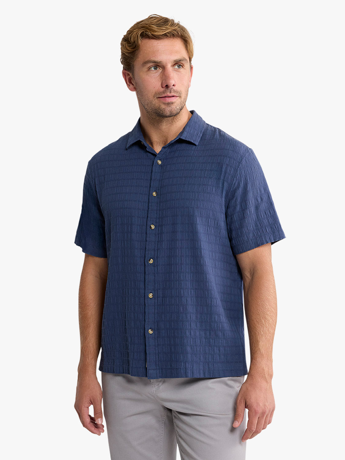 Fair Harbor Oasis Textured Shirt - Navy Basket Weave