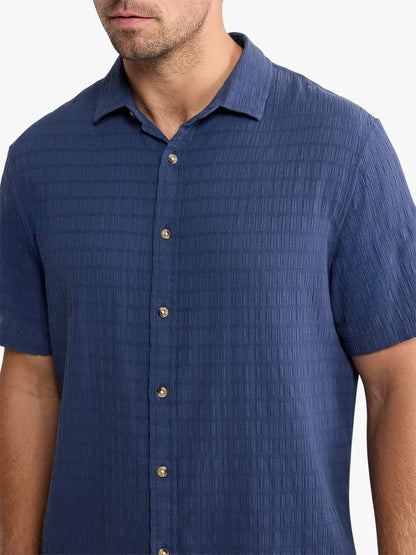Fair Harbor Oasis Textured Shirt - Navy Basket Weave