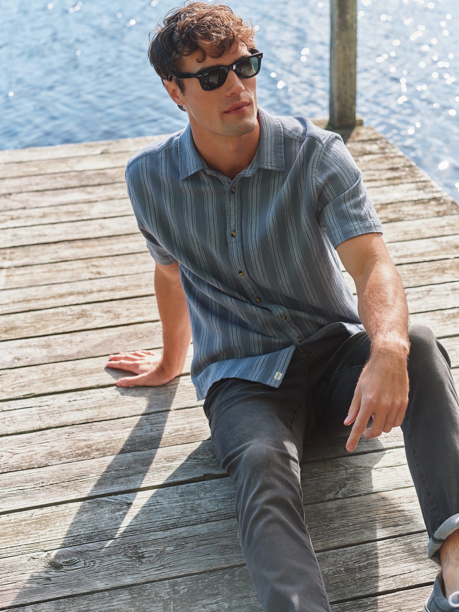 Fair Harbor Oasis Textured Shirt - Navy Basket Weave