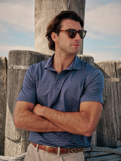 Fair Harbor Compass Polo - Navy Burgundy Stripe